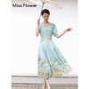 勿忘花新中式绿色连衣裙女夏季2025新款女装气质马面裙裙子 商品缩略图3