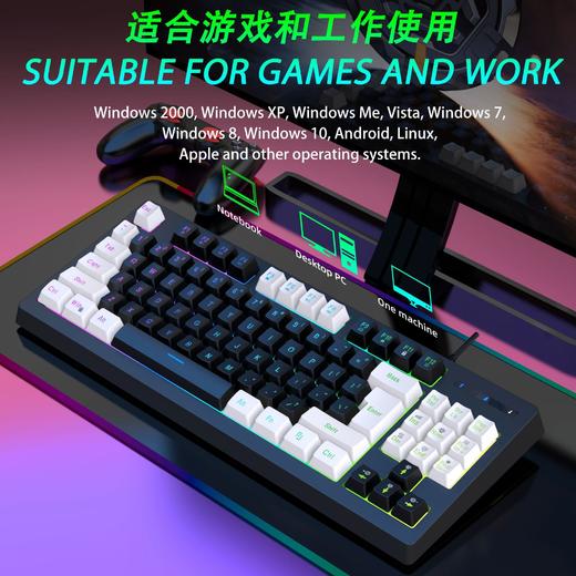 【87键RGB灯光游戏键盘】有线游戏键盘机械手感电竞RGB发光87键电脑办公家用USB。ry 商品图3