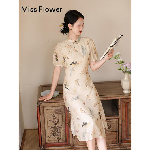 勿忘花改良旗袍连衣裙2025新款女装夏季新中式国风裙子设计感长裙 商品图1