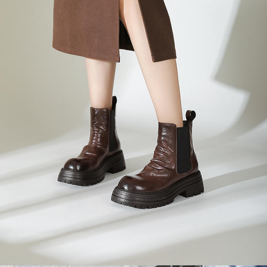 Safiya/索菲娅2024秋冬复古英伦风时尚厚底粗跟套筒百搭烟筒靴 SF44116409 商品图5
