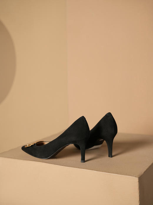 豪麟名鞋进口迪嘉女鞋皮鞋羊反绒面革F24272P黑色 商品图2