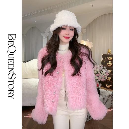 余潇潇【氧气甜桃】托斯卡纳羊皮毛一体轻奢气质时尚圆领皮草外套 商品图0