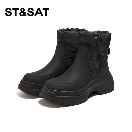 星期六时尚利落拼接绒里厚底短靴SS341181GM 商品图7