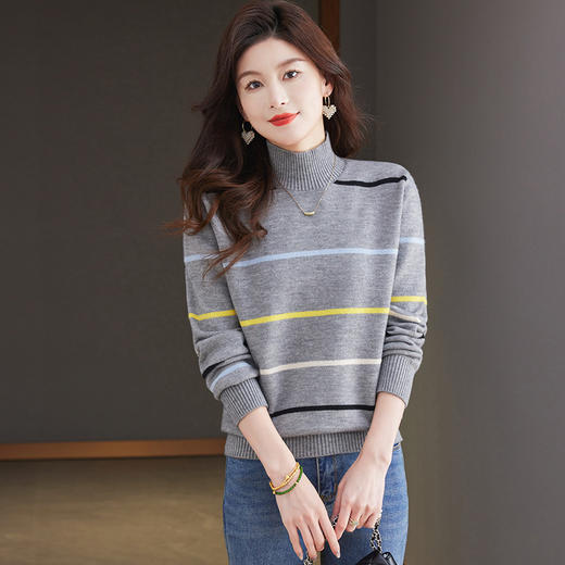 CC-101-2055条纹毛衣女士2024新款秋冬季洋气减龄打底衫显瘦宽松内搭 商品图2
