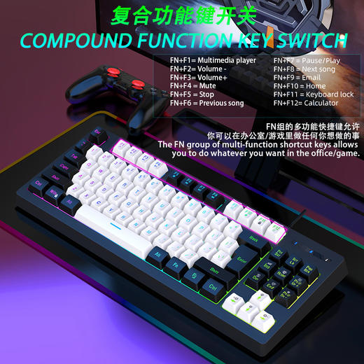 【87键RGB灯光游戏键盘】有线游戏键盘机械手感电竞RGB发光87键电脑办公家用USB。ry 商品图1