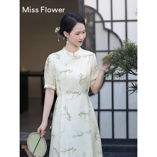 勿忘花天丝连衣裙女夏季新款2025新中式国风改良旗袍夏小个子裙子 商品图1