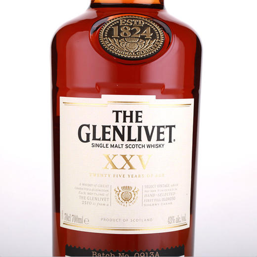 格兰威特（ThE GLENLIVET）25年 陈酿 苏格兰 单一麦芽 威士忌 洋酒 700ml 商品图3