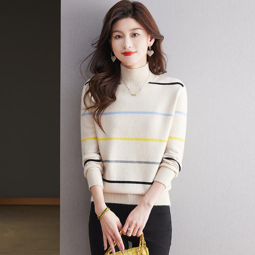 CC-101-2055条纹毛衣女士2024新款秋冬季洋气减龄打底衫显瘦宽松内搭 商品图1