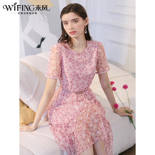 未风粉色网纱连衣裙女夏2025年夏季新款女装气质高腰法式减龄裙子 商品图2