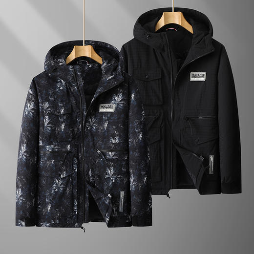 【特大码】【新款DPX】大依优型大码潮款迷彩工装连帽羽绒服鸭绒外套休闲胖子大码男休闲宽松加肥加大上衣 商品图1