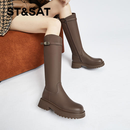 星期六时尚百搭美腿显瘦保暖绒里骑士靴SS341190I7 商品图2