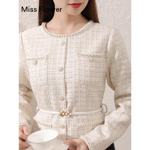 勿忘花小香风连衣裙秋冬款2025新款女装长袖拼接网纱裙子名媛 商品图2