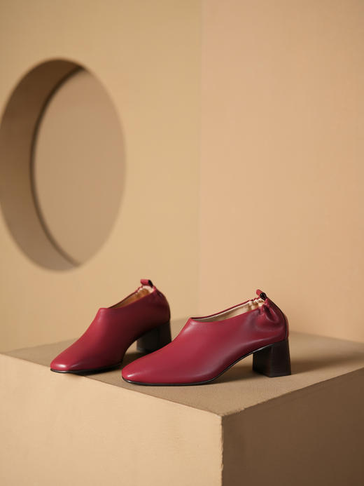 豪麟名鞋进口迪嘉女鞋深口鞋羊皮革M1821S酒红色 商品图1