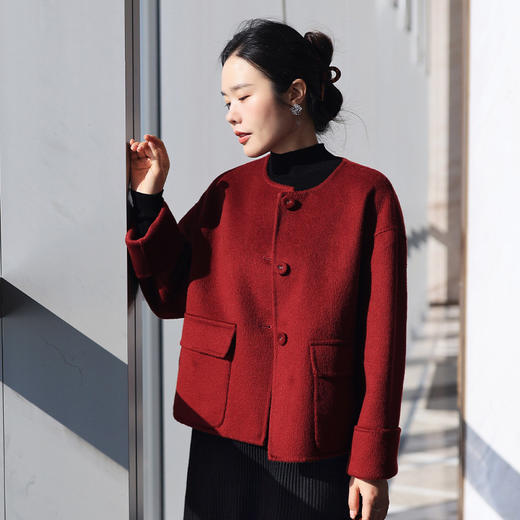 100%羊毛安哥拉红围巾款大衣 商品图8