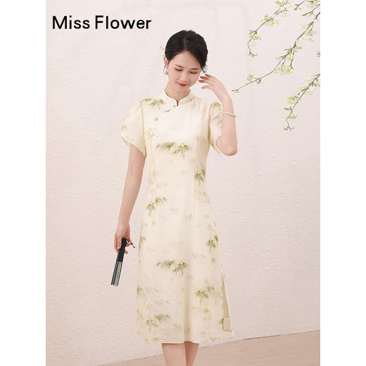 勿忘花杏色改良旗袍连衣裙2025新款女夏季新中式女装**裙子 商品图3