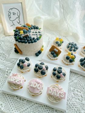百天蛋糕组合（蛋糕+纸杯蛋糕）
