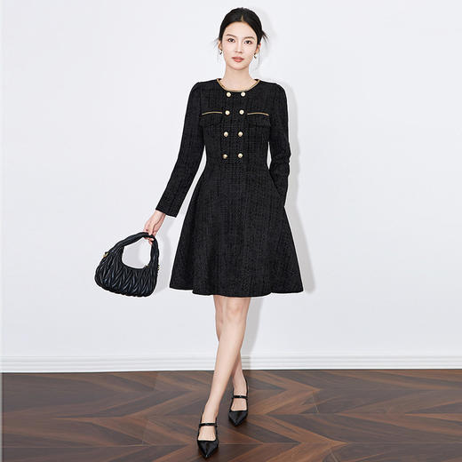 【高货wl】全新升级【铂金会员339/天猫459/差价120】(14553)洛诗琳秋冬小香风名媛气质重工圆领双排扣长袖连衣裙 商品图1