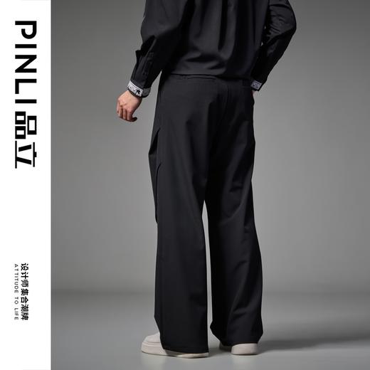 PINLI品立春秋新款男士黑色褶皱直筒裤潮牌百搭时尚休闲长裤B243117102 商品图3