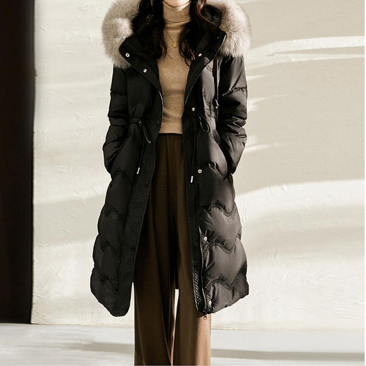 【高货ay】全新升级【铂金会员827/天猫1129/差价302】(11548) 洛诗琳2024冬季新款收腰可拆狐狸毛领中长款连帽羽绒服女 商品图2