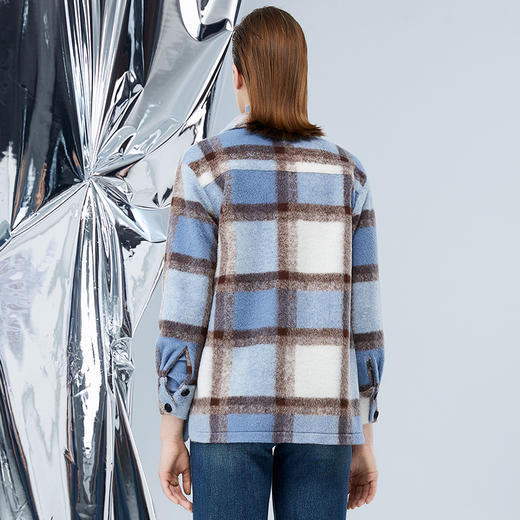 EITIE爱特爱冬季新款复古翻领撞色毛呢格子大衣外套7614330 商品图4