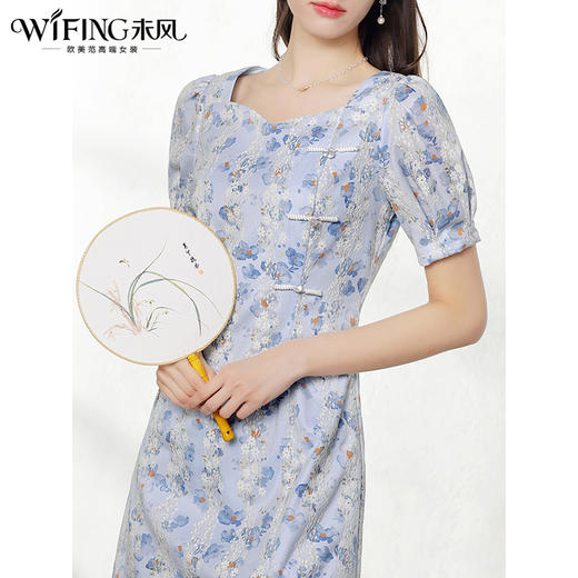未风蓝色雪纺连衣裙女夏2024年夏季新款女装气质改良旗袍显瘦裙子 商品图1