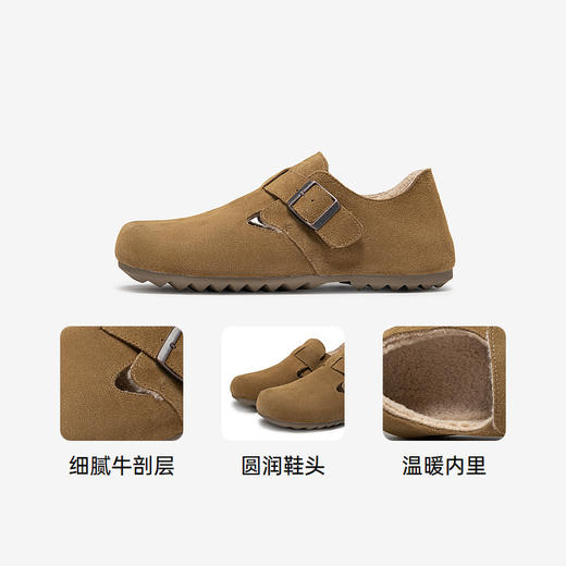 千百度时尚加绒全包勃肯鞋女款冬季内增高半拖鞋贝果系列雪地靴A24637005 商品图3