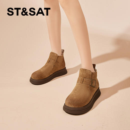 星期六复古扣带保暖绒里百搭短靴SS341121IG 商品图4