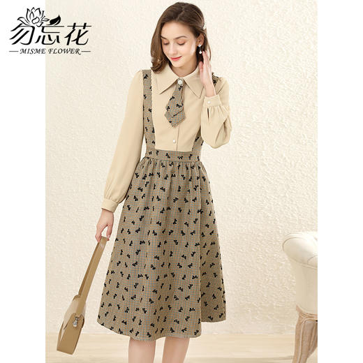 勿忘花格子拼接衬衫连衣裙女初秋2025春季新款气质假两件内搭裙子 商品图1