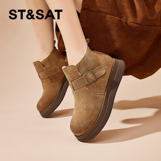 星期六复古扣带保暖绒里百搭短靴SS341121IG 商品图3