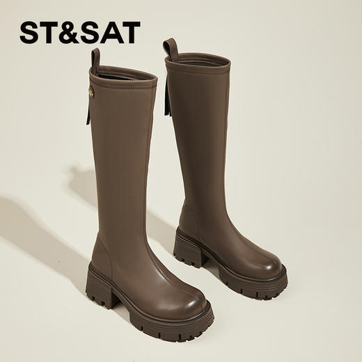 星期六复古擦色鞋头绒里显瘦美腿长靴SS341191EX 商品图1