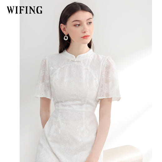 未风白色改良旗袍连衣裙女夏2024夏季新款女装新中式修身减龄裙子 商品图1