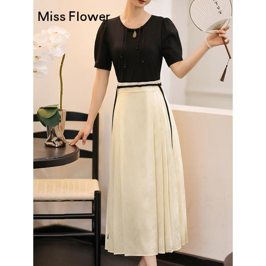 勿忘花杏色针织拼接马面裙日常通勤新中式连衣裙今年流行裙子 商品图2