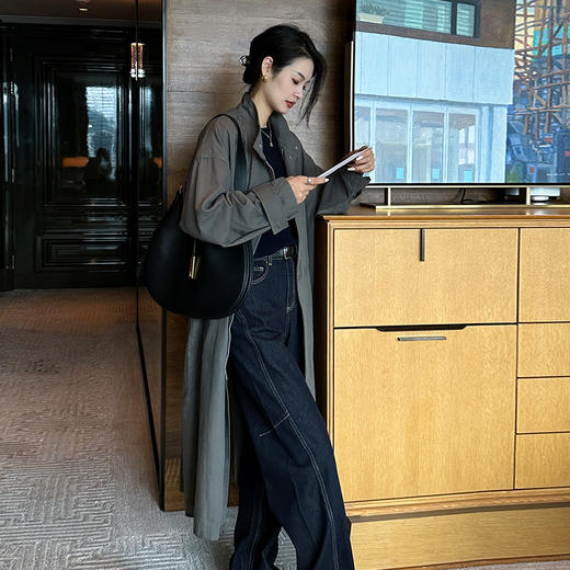 【顺丰包邮】82547 洛诗琳高级感简约廓形耐看大方立领长款风衣2053 商品图1