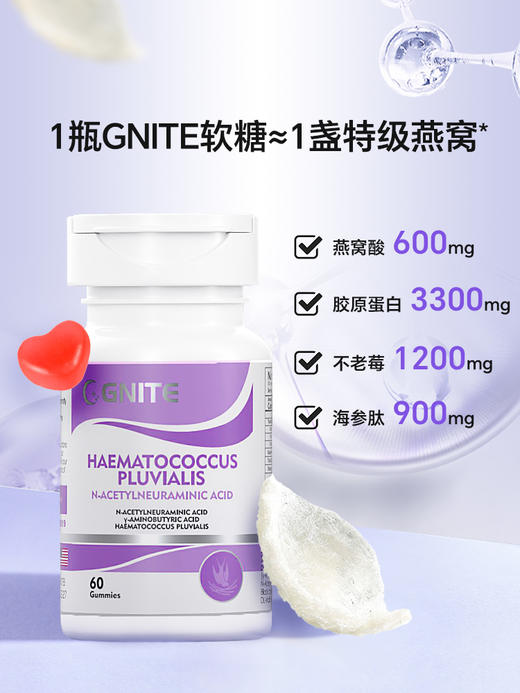 【多妈团购 GNITE燕窝酸软糖】不老女神 冻龄的秘密 燕窝酸雨生红球藻软糖  退黑色素 （拍2瓶送药盒） -合作品牌直发（康斯利） 商品图6
