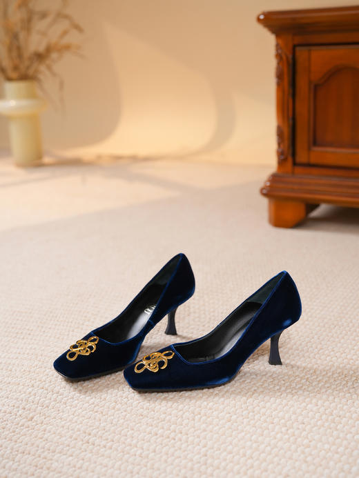 豪麟名鞋LORIBLU女鞋皮鞋丝绒LR48P蓝色 商品图3