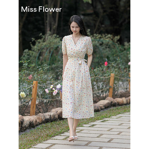 勿忘花纯棉碎花连衣裙夏季衣服女2025新款*微胖女生复古中长裙 商品图1