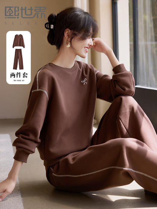 【年终特卖】熙世界套装女秋冬2025新款抓绒加厚休闲运动圆领卫衣休闲裤两件套 商品图0