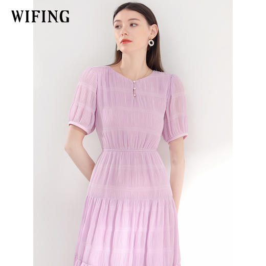 未风紫色雪纺度假连衣裙女夏2025年夏季新款女装法式收腰长款裙子 商品图1