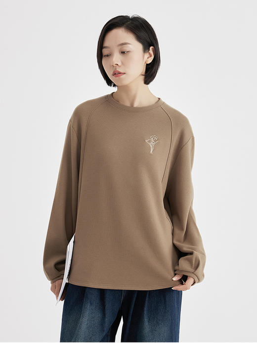 weyo秋冬女款宽松羊毛暖绒刺绣圆领灯笼卫衣880058 商品图1