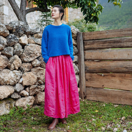 绽放旅行女装553朵/冬季羊毛绒感软糯圆领短款套头羊绒衫毛针织衫 商品图2