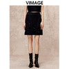 VIMAGE纬漫纪时尚钉珠高腰显瘦a字黑色气质毛呢半身裙冬新款V2206822 商品缩略图0