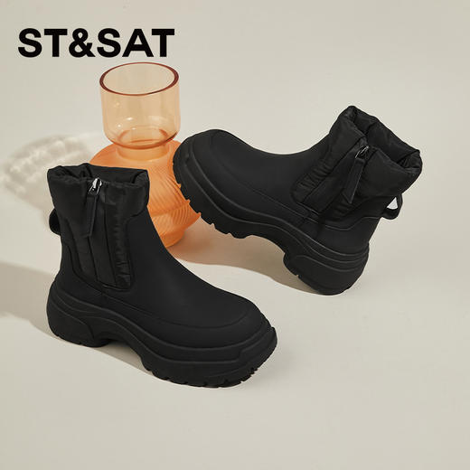 星期六时尚利落拼接绒里厚底短靴SS341181GM 商品图1
