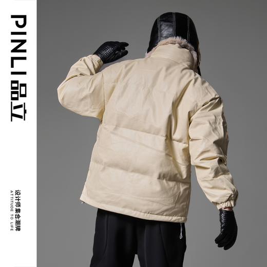 PINLI品立2024冬季新款潮牌立领PU皮羽绒服男士街头个性宽松外套GD243308418 商品图3