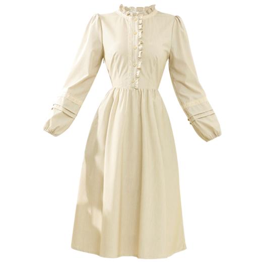 勿忘花卡其色气质温柔风连衣裙女2024秋季新款法式小个子裙子早秋 商品图4