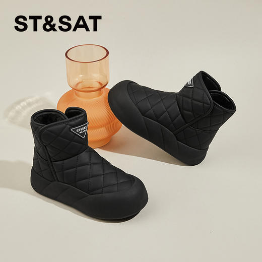 星期六优雅菱纹面包厚底加绒保暖雪地靴SS341121JY 商品图1