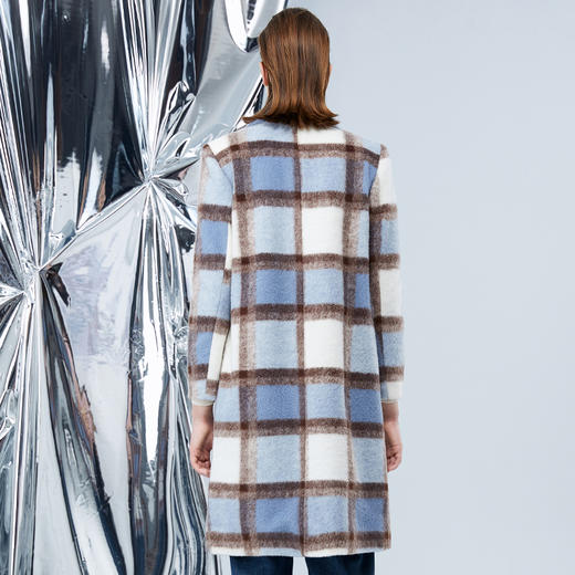 EITIE爱特爱冬季新款复古翻领撞色毛呢格子大衣长款外套7614329 商品图4