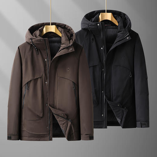 【特大码】【新款DPX】大依优型大码潮款工装连帽羽绒服鸭绒外套休闲胖子大码男休闲宽松加肥加大上衣 商品图1