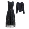 未风黑色套装连衣裙女秋2024秋季新款女装气质针织网纱拼接两件套 商品缩略图4