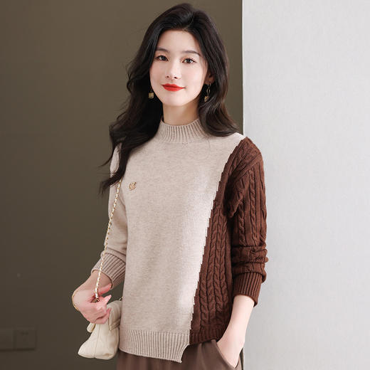 CC-101-58016秋冬2024新款半高领针织衫宽松可外穿长袖打底上衣内搭毛衣女 商品图3