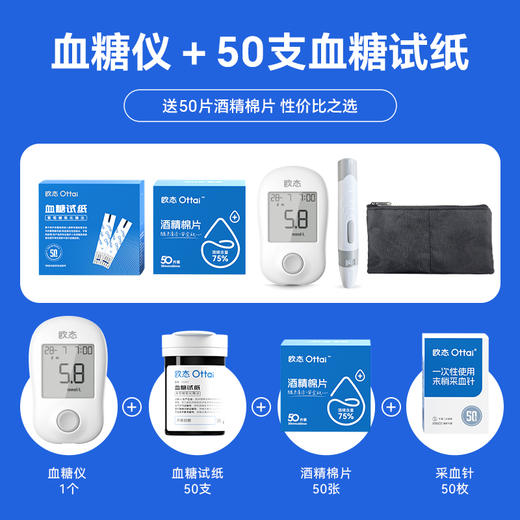 欧态血糖仪VGM02 家用免调指尖血糖检测仪 血糖仪  赠：50支装（血糖试纸+采血针+酒精棉片）+便携包 商品图1
